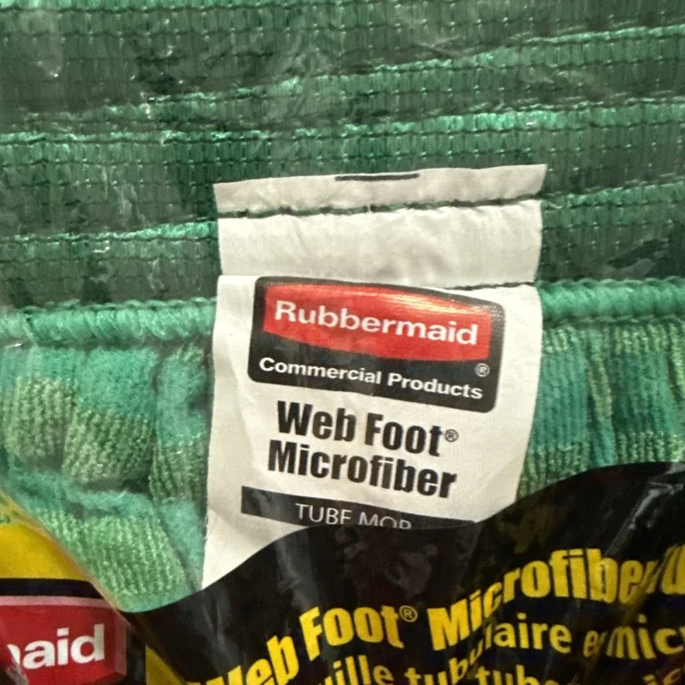 LARGE Rubbermaid T853-06 Web Foot Microfiber Tube Mop Head Green WASHABLE New
